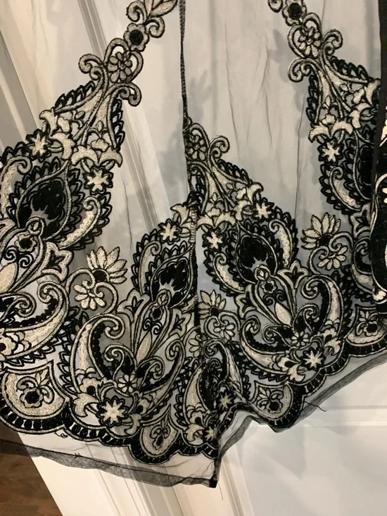 Mechant Sheer Black Mesh kimono duster embroidered L. Vintage - Picture 5 of 10